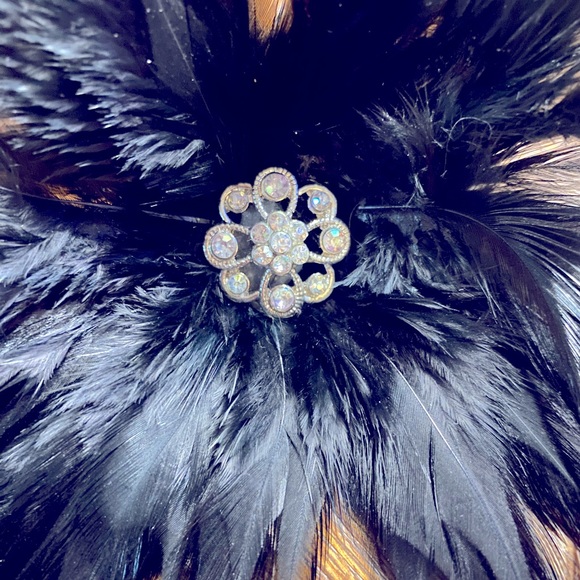 Black feather AB crystal Torrid hairpiece & Chloe+Isabel repurpose earrings prom - Picture 2 of 8